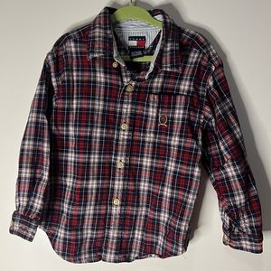 Tommy Hilfiger boys 4T cotton plaid Val and red long sleeve button shirt